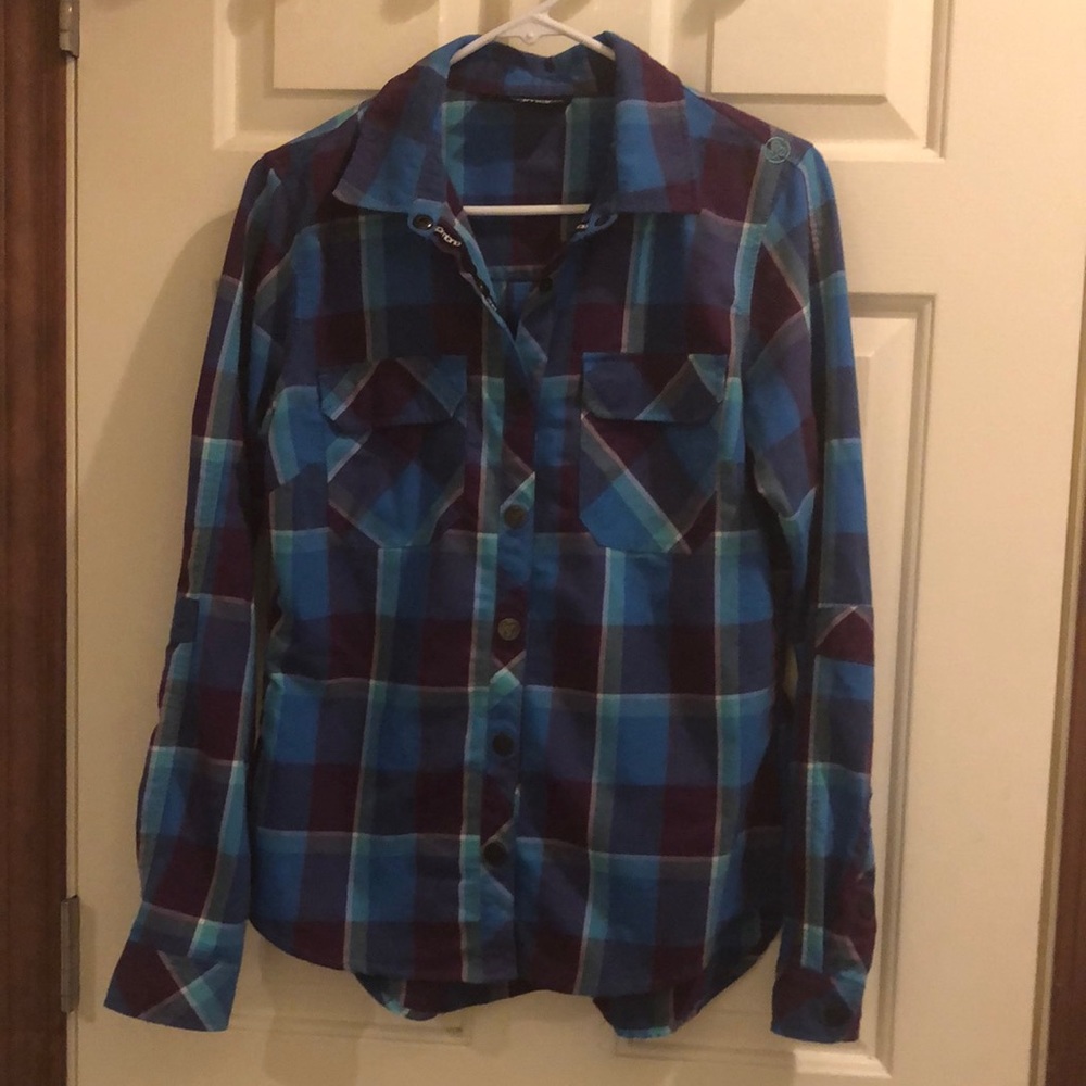 Sombrio women bike flannel silhouette large blue purple